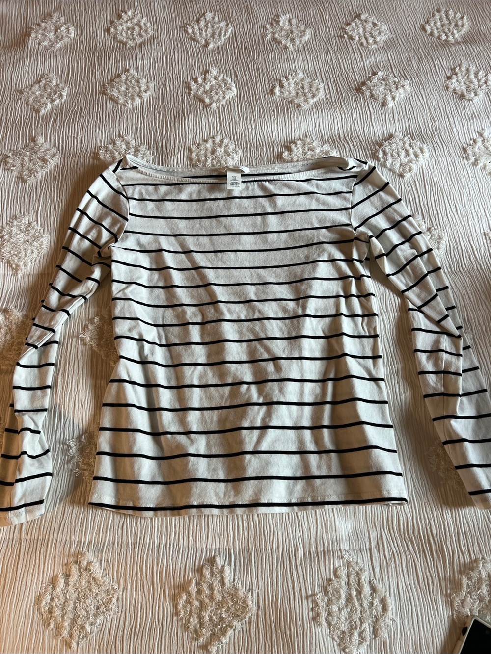 H&M White Long-Sleeve Boatneck Top with Black Stripes